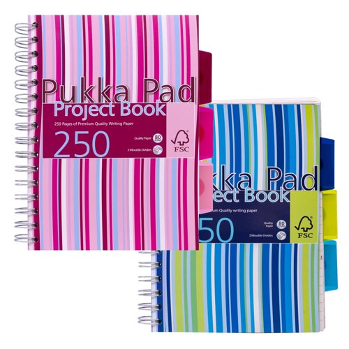 Pukka Stripes Project Book Polypropylene A5 250 Pages Blue/Pink (Single) PROBA5