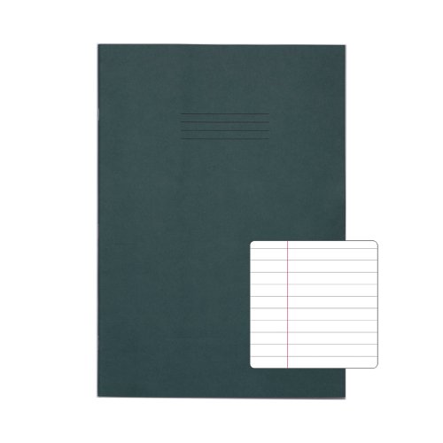 RHINO Exercise Book A4+ 8mm Ruled & Margin 80 Page Dark Green (Pack 50) VDU080-227-2