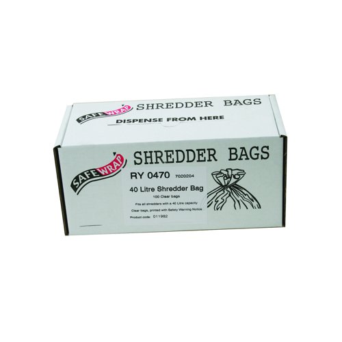 SafeWrap Shredder Bags 40 Litre Clear (Pack 100) RY0470