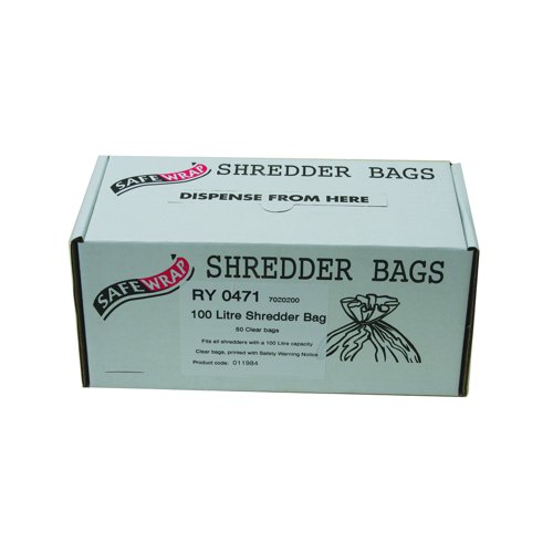 SafeWrap Shredder Bags 100 Litre Clear (Pack 50) RY0471