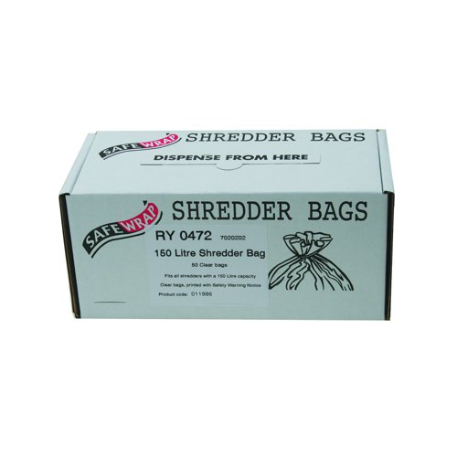 SafeWrap Shredder Bags 150 Litre Clear (Pack 50) RY0472