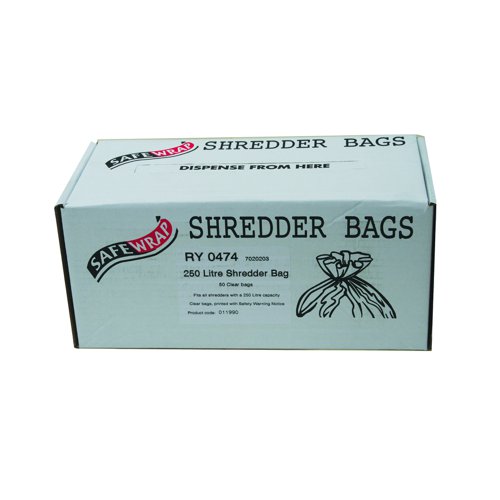 SafeWrap Shredder Bags 250 Litre Clear (Pack 50) RY0474