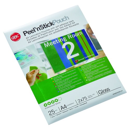 GBC Peel n' Stick Gloss Laminating Pouches 2x75micron (Pack 25) 3747527