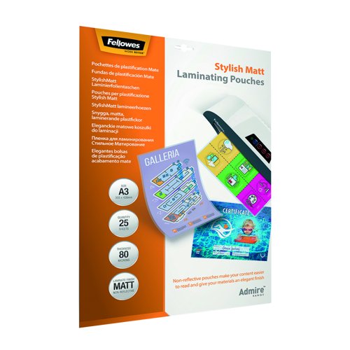 Fellowes Stylish Matt Laminating Pouch A3 2x80micron (Pack 25) 5602201
