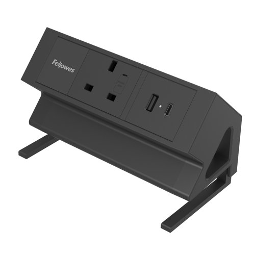 Fellowes Power Desk 1xType G 2xUSB Black 100136980