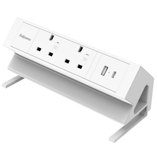 Fellowes Power Desk 2x Type G 2xUSB White 100137181