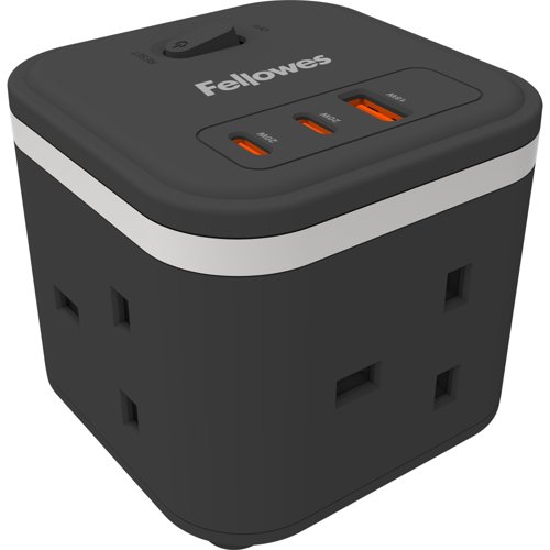 Fellowes Power Cube 3xType G 3xUSB Black 100136979