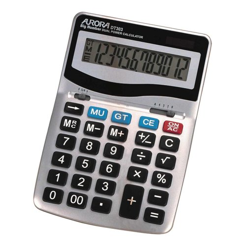 Aurora Heavy Duty Desktop Calculator Metal Finish 12 Digit DT303