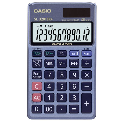 Casio Pocket Calculator Tax & Currency Function 12 Digit SL-320TER+