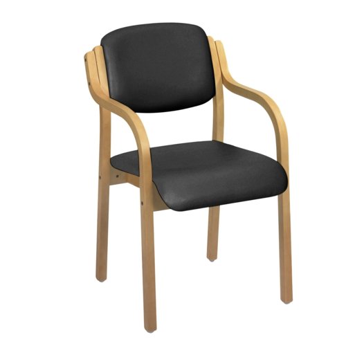Sunflower Antibacterial Vinyl Visitor Arm Chair Beech/Black HCWA-BLACK