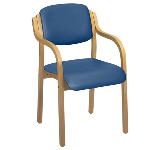 Sunflower Antibacterial Vinyl Visitor Arm Chair Beech/Navy Blue HCWA-NAVY