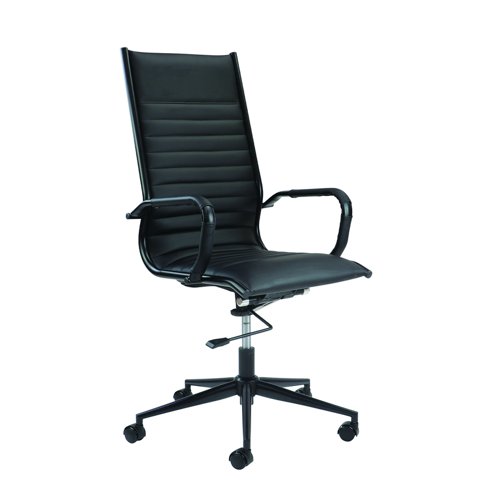 Bari Contemporary Executive High Back Chair Black Faux Leather & Black Arms BARI300T1-K
