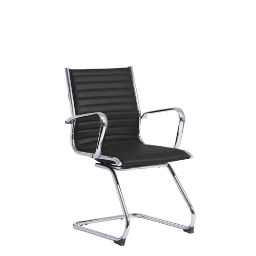 Bari Contemporary Executive Visitors Chair Black Faux Leather & Chrome Arms BARI100C1