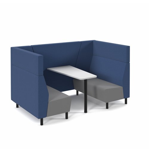 Muse 4 Person Fabric Booth White Table Black Legs Blue/Grey Seats MUS-POD02-SG-CB
