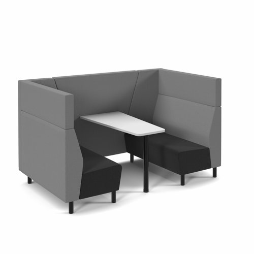 Muse 4 Person Fabric Booth White Table Black Legs Black/Grey Seats MUS-POD02-K-SG