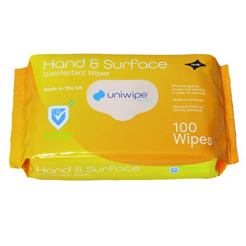 Uniwipe Midi-Wipe Hand & Surface Wipes (Pack 100) 1025