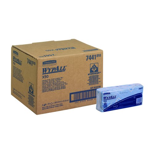 WYPALL X50 Microfibre Cleaning Cloths Blue (Pack 50) 7441