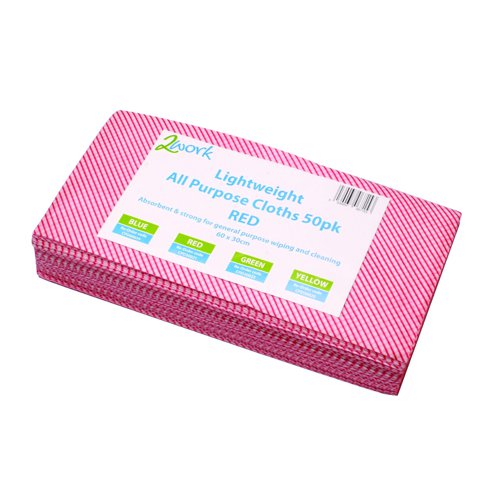 All Purpose Lightweight Cleaning Cloths Red (Pack 50)