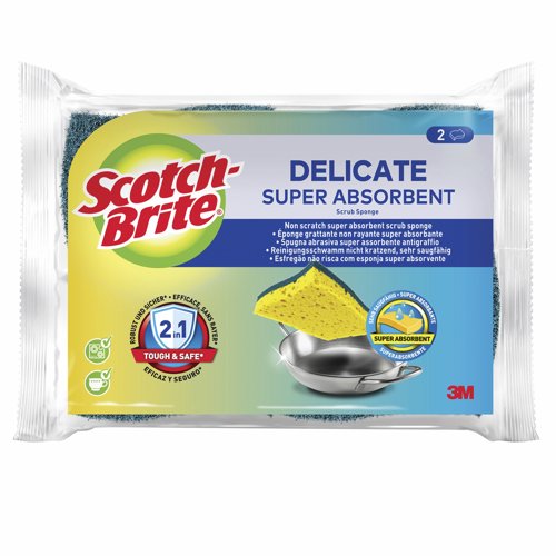3M Scotch-Brite Delicate Non-Scratch Cellulose Scrub Sponge Yellow And Green (Pack 2) 7100241651