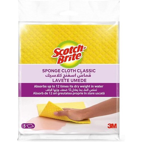 3M Scotch-Brite Sponge Cloth Classic Yellow (Pack 5) 7100248928