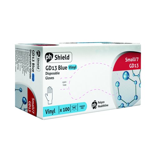 Shield Powder-Free Disposable Vinyl Gloves Blue Small (Pack 100) GD14