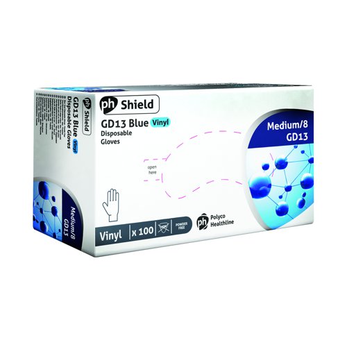Shield Powder-Free Disposable Vinyl Gloves Blue Medium (Pack 100) GD14