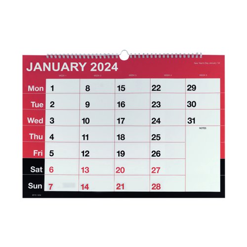 Wirebound Calendar 2026 Month to View A3