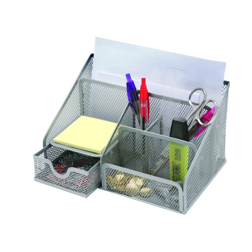 Wire Mesh Large Desk Organiser Silver