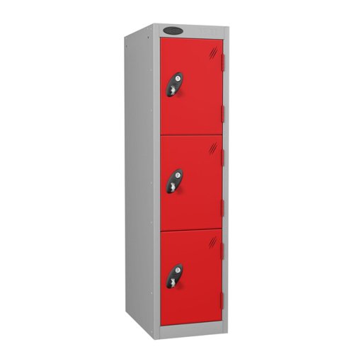 Probe Full Height Standard Metal Locker 3 Door Red 701218/3-HS-RED