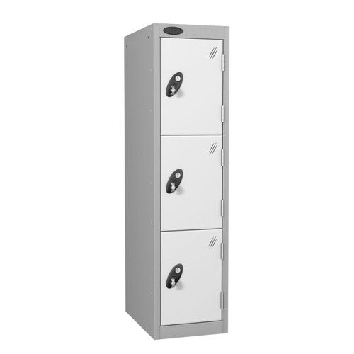 Probe Full Height Standard Metal Locker 3 Door White 701218/3-HS-WHITE