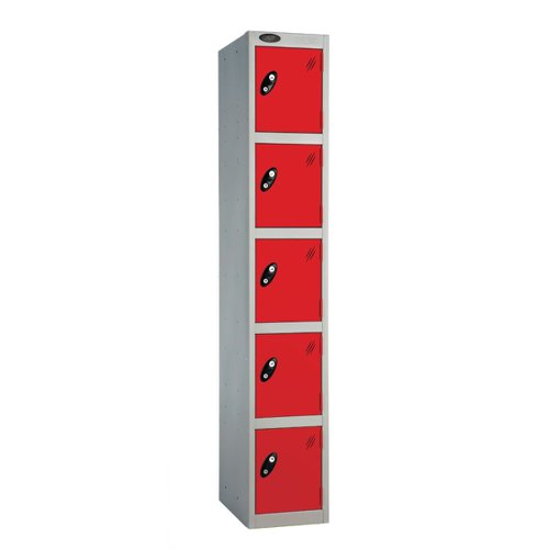 Probe Full Height Standard Metal Locker 5 Door Red 701218/5-HS-RED