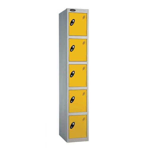 Probe Full Height Standard Metal Locker 5 Door Yellow 701218/5-HS-YELLOW