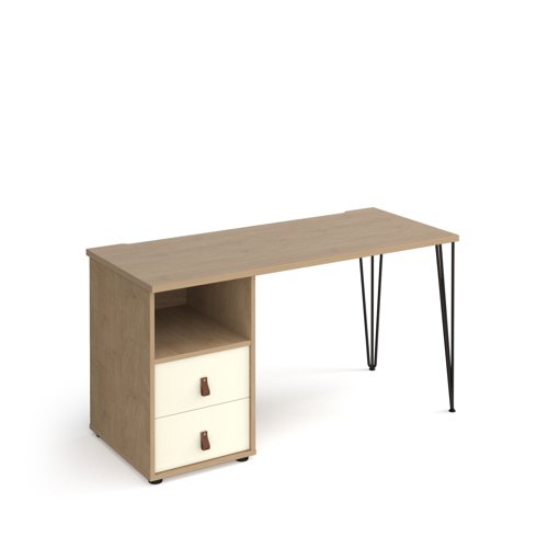 Tikal Hairpin Desk & Support Pedestal & White Drawers 1400x600x730mm Kendal Oak TK614P-D-KO-WH