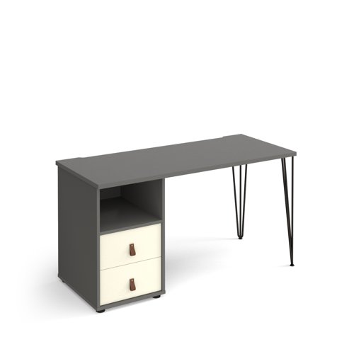 Tikal Hairpin Desk & Support Pedestal & White Drawers 1400x600x730mm Onyx Grey TK614P-D-OG-WH