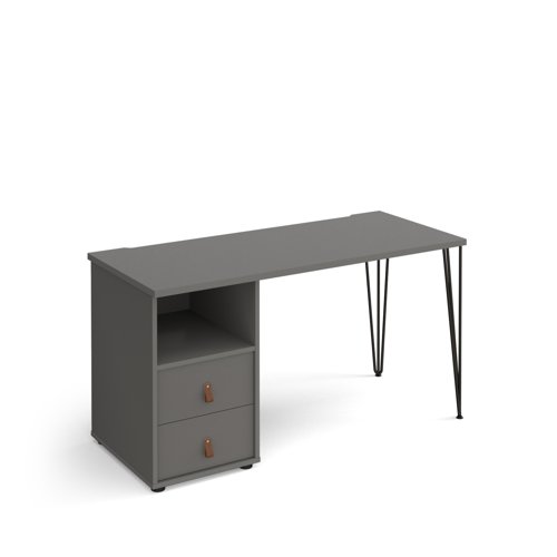 Tikal Hairpin Desk & Support Pedestal & Grey Drawers 1400x600x730mm Onyx Grey TK614P-D-OG-OG