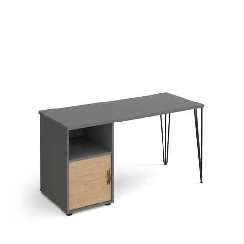 Tikal Hairpin Desk & Support Pedestal & Oak Door 1400x600x730mm Onyx Grey TK614P-C-OG-KO