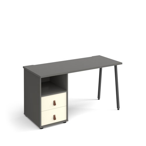Sparta A-Frame Desk & Support Pedestal & White Drawers 1400x600x730mm Onyx Grey SP614P-D-OG-WH