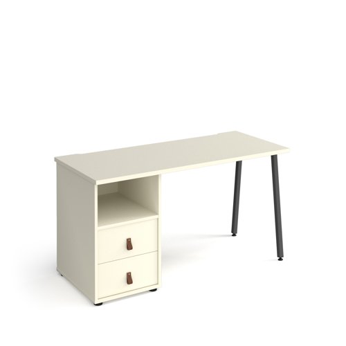 Sparta A-Frame Desk & Support Pedestal & White Drawers 1400x600x730mm White SP614P-D-WH-WH