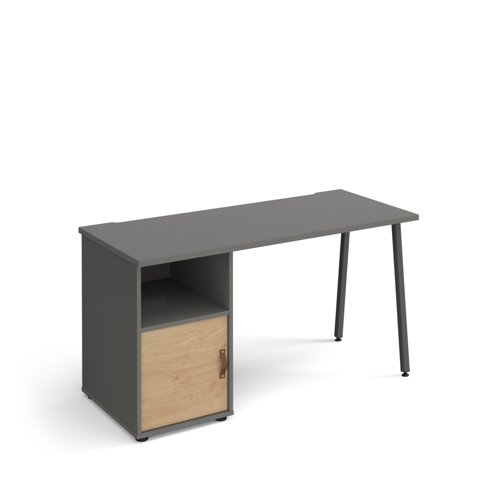Sparta A-Frame Desk & Support Pedestal & Oak Door 1400x600x730mm Onyx Grey SP614P-C-OG-KO