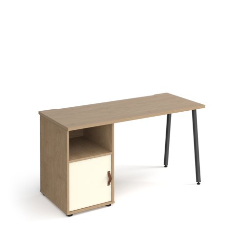 Sparta A-Frame Desk & Support Pedestal & White Door 1400x600x730mm Kendal Oak SP614P-C-KO-WH