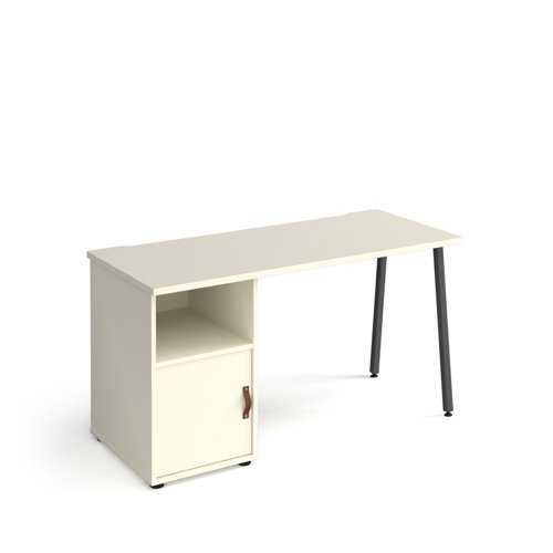 Sparta A-Frame Desk & Support Pedestal & White Door 1400x600x730mm White SP614P-C-WH-WH