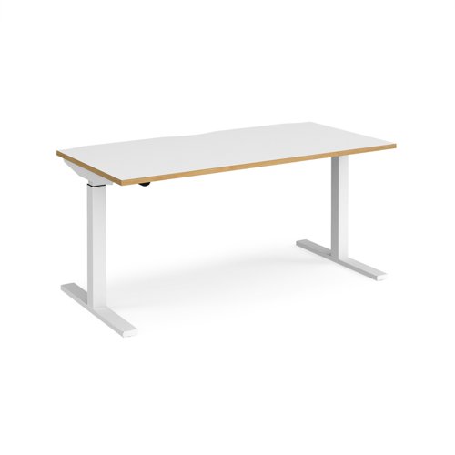 Elev8 Mono Straight Sit-Stand Desk 1600x800mm White Frame/White Top/Oak Edge EVM-1600-WH-WO