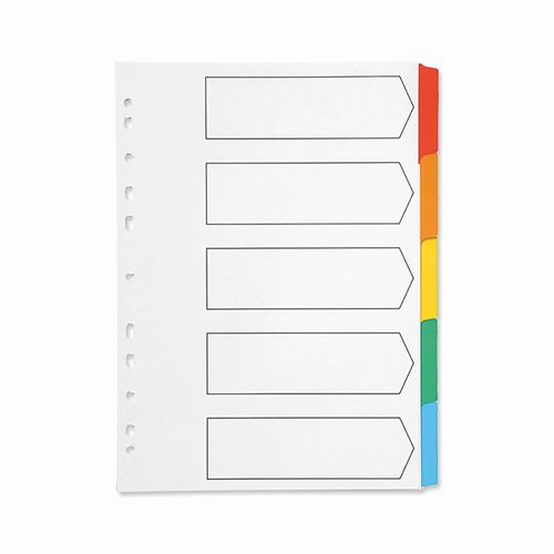 Mylar Subject Dividers 5 Part A4 Assorted Colours