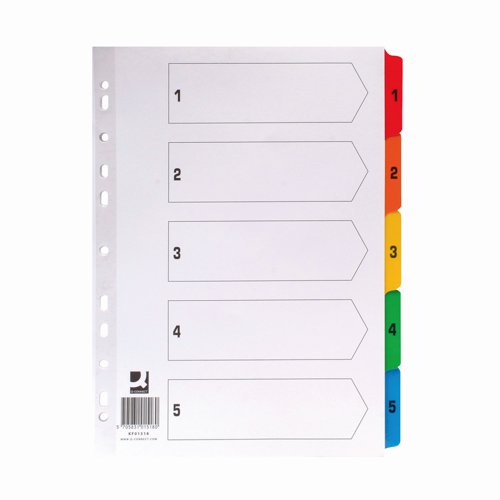 Mylar Index 1-5 Numeric A4 Assorted Colours