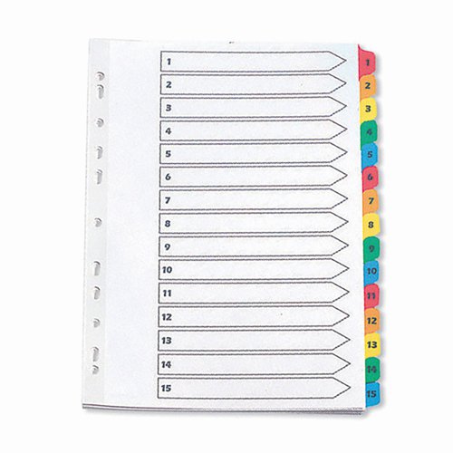 Mylar Index 1-15 Numeric A4 Assorted Colours