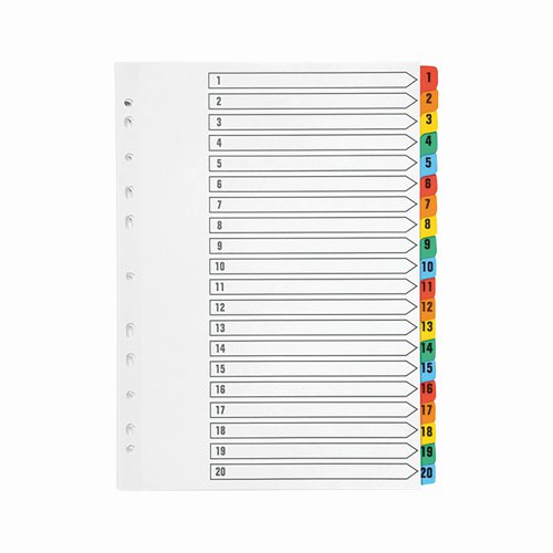 Mylar Index 1-20 Numeric A4 Assorted Colours