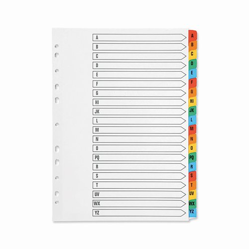 Mylar Index 20 Part A-Z A4 Assorted Colours