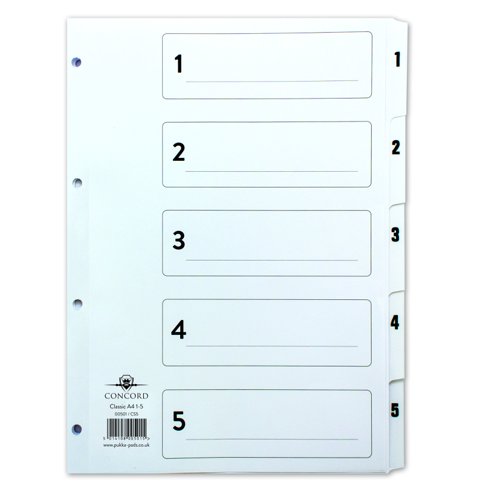 Concord Classic Index 1-5 Numeric A4 White 00501/CS5