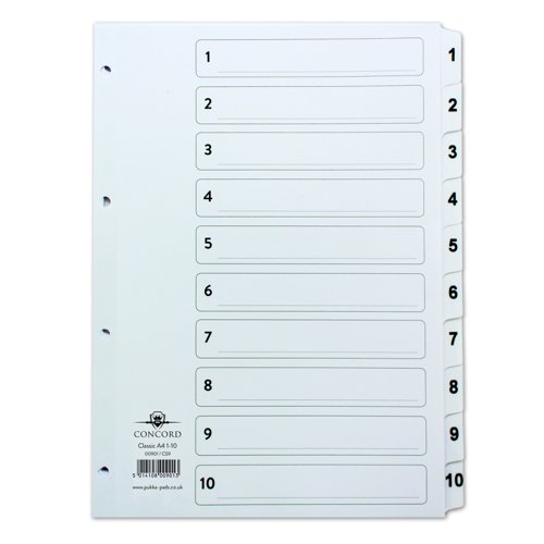 Concord Classic Index 1-10 Numeric A4 White 00901/CS9