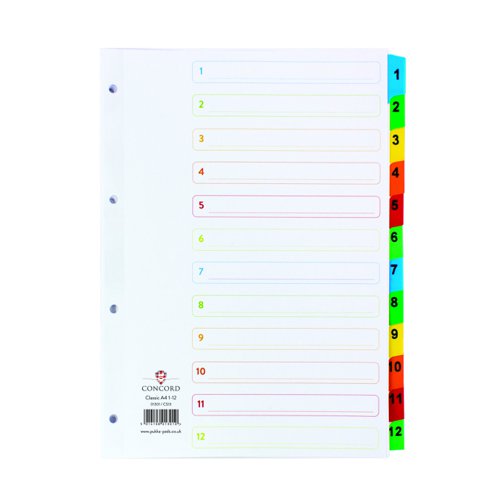 Concord Multicoloured Index 1-12 Numeric A4 01301/CS13